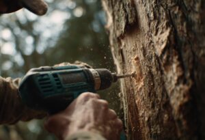Rows of drill holes in the trunk are often a sign of vandalism. Prevention is a silent war. Image: maxximmm/stock.adobe.com