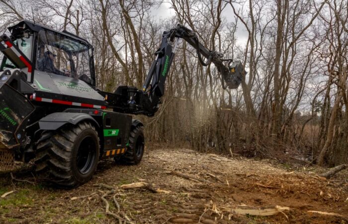 Multifunction machines designed with strong vertical sightlines and overhead views help operators keep both the cutting head and surrounding work zone in view without constantly repositioning the carrier. Image: Diamond Mowers