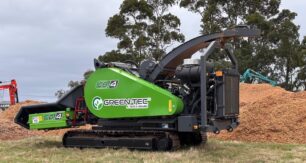 Fitted with a 12-30mm, nine-pocket rotor, and capable of processing trees up to 24 inches, the Green-tec CB4 is a powerhouse. Images: Pacific Materials Handling