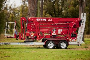 Choosing the CMC S23 spider lift is one of the highest-reaching lifts that can be towed on a 4500kg GVM trailer. Image: Monitor