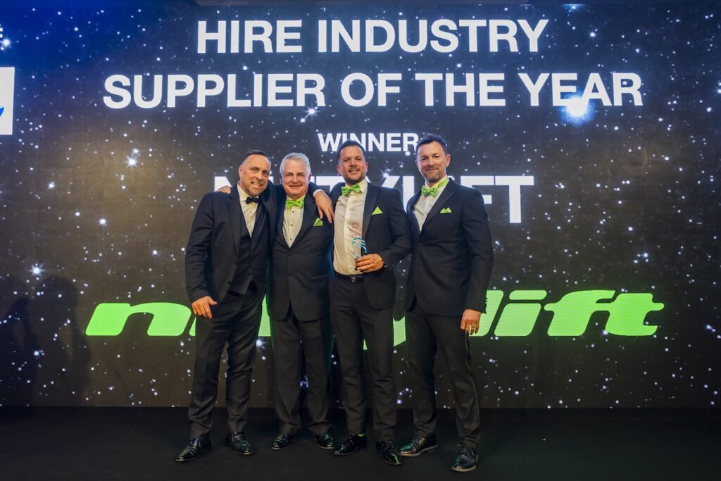 From left: Mike Clegg, Managing Director at PSM Plant & Tool Hire, Niftylift’s Managing Director John Keely, UK Sales Manager Tom James, and Marketing Manager Simon Maher at the industry award night. Image: Niftylift