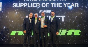 From left: Mike Clegg, Managing Director at PSM Plant & Tool Hire, Niftylift’s Managing Director John Keely, UK Sales Manager Tom James, and Marketing Manager Simon Maher at the industry award night. Image: Niftylift